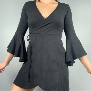Socialite Black Wrap Bell Sleeve Mini Dress